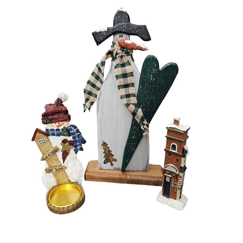 💥411 Christmas Wooden Farmhouse Snowman Home Decor Bundle